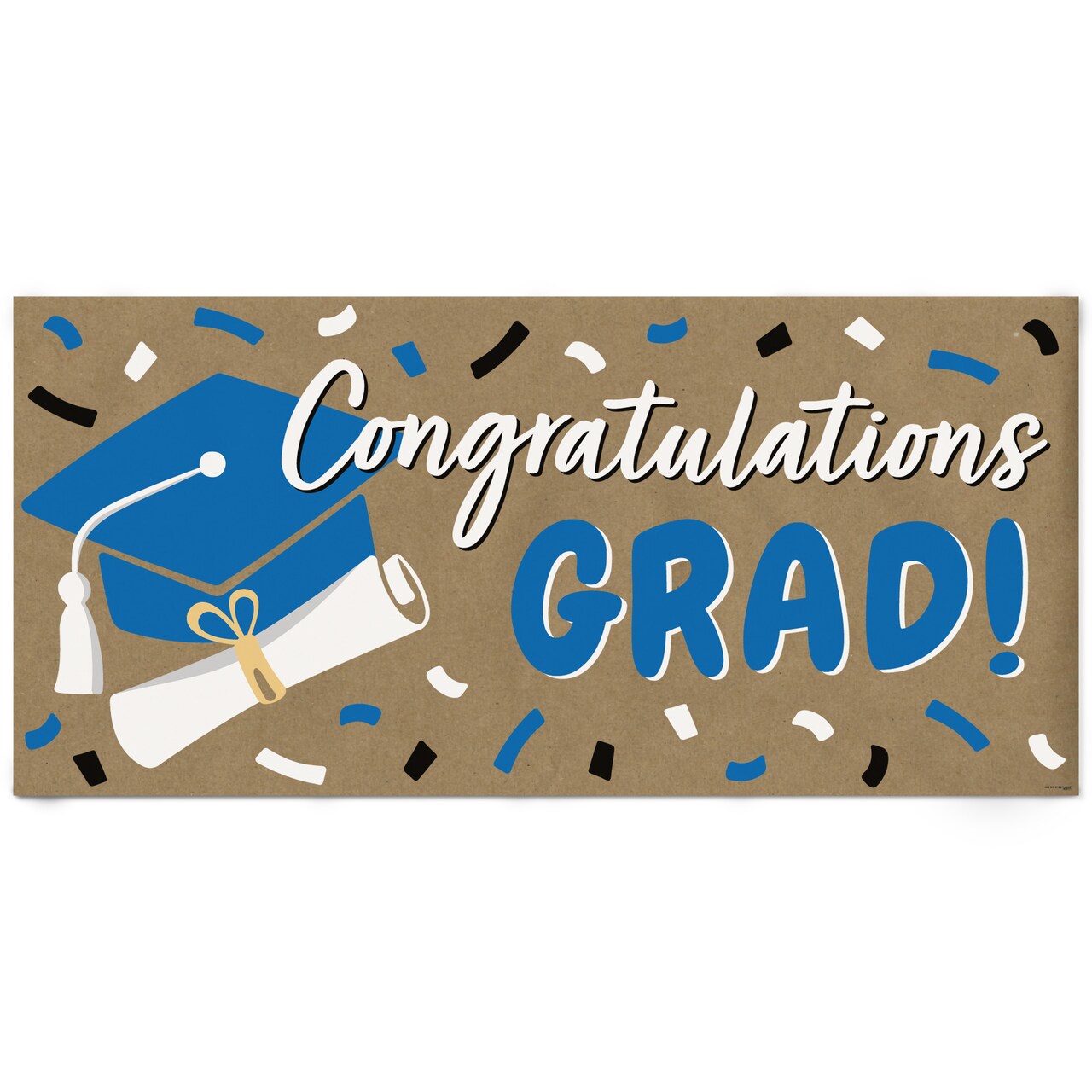 Big Dot of Happiness Blue Graduation Kraft Paper Banner, Congratulations Grad Printed Brown Paper Party Sign Decoration – 1 Count